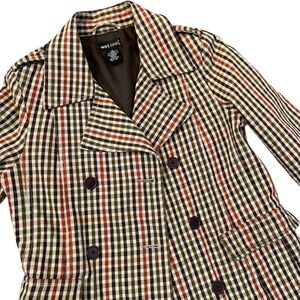 Wet Seal Women's Plaid Double Breasted Button Up Lined Jacket Pea Coat  M brown